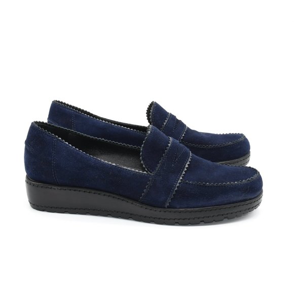 Stuart Weitzman Navy Blue Penny Loafers 8N - Picture 6 of 7